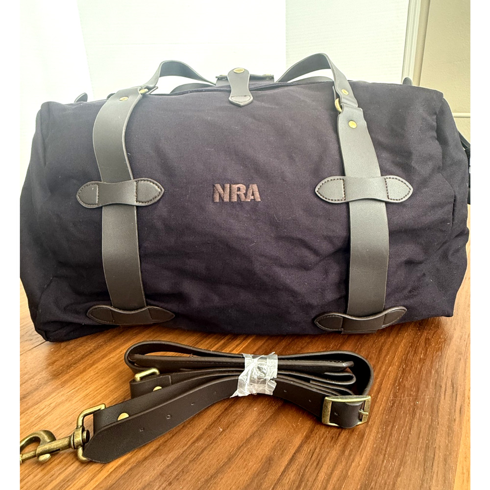 NRA Large Duffle Black Tote Bag Canvas Leather Travel Overnight Weekend Luggage